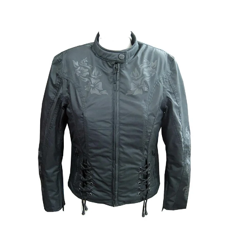 NexGen SH2368 Women's Black Textile Jacket with Embroidery Artwork Zippered Jacket Buttoned Jacket Snapped Jacket NexGen SH2368 Women's Black Textile Jacket with Embroidery Artwork Zippered Jacket Buttoned Jacket Snapped Jacket