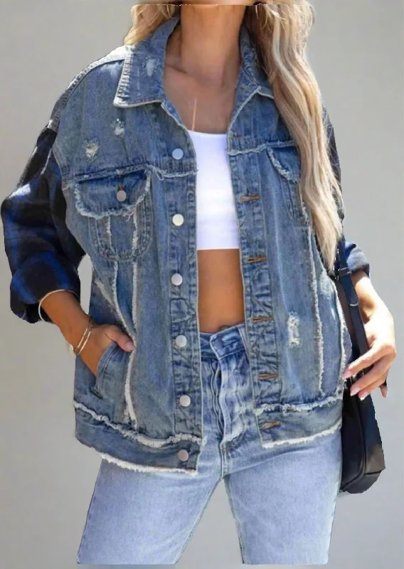 Button Distressed Denim Jacket Lace Jacket Ribbed Jacket Sequined Jacket