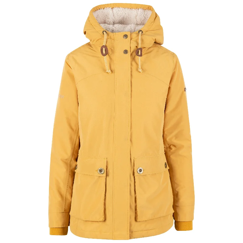 Token Women's Padded Waterproof Jacket in Honeybee Denim Fabric Leather Fabric Suede Fabric Token Women's Padded Waterproof Jacket in Honeybee Denim Fabric Leather Fabric Suede Fabric