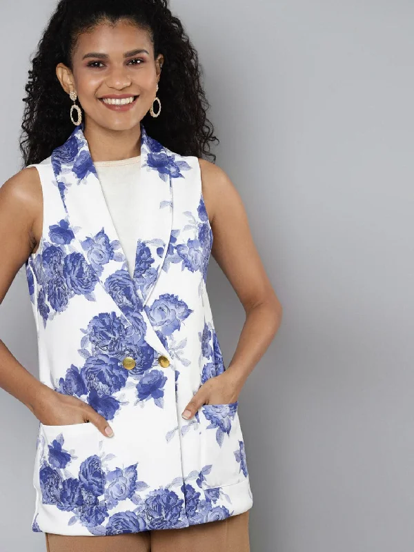 Women Printed White Sleeveless Jacket V-Neck Jacket Boat Neck Jacket Square Neck Jacket Women Printed White Sleeveless Jacket V-Neck Jacket Boat Neck Jacket Square Neck Jacket