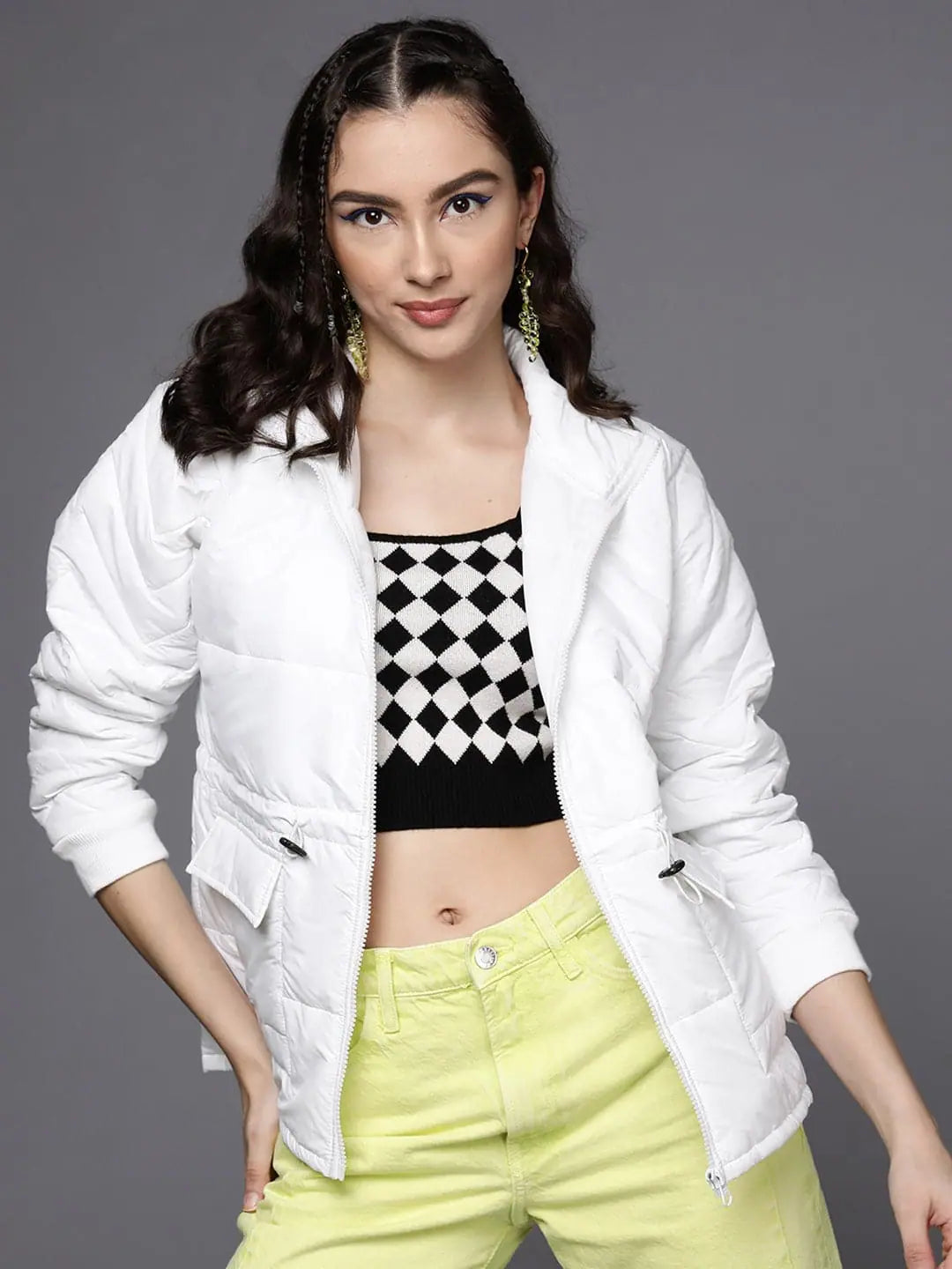 Women Solid White Full Sleeve Jacket Anorak Shell Jacket Lightweight Jacket