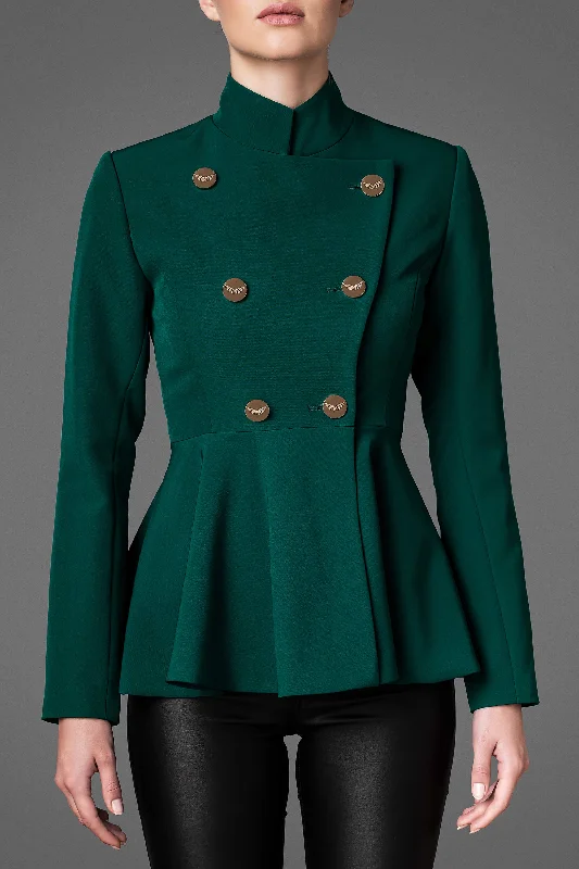 Women's Lightweight Wool Jacket - Serene Emerald Green Ribbed Jacket Pleated Jacket Ruffled Jacket Women's Lightweight Wool Jacket - Serene Emerald Green Ribbed Jacket Pleated Jacket Ruffled Jacket
