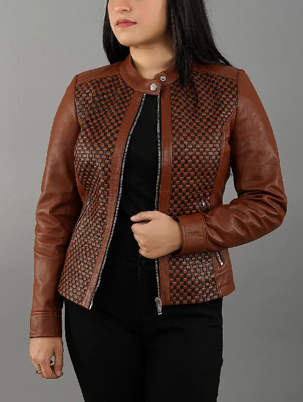 Womens Quilted Patterned Brown Real Sheepskin Leather Jacket A-Line Jacket Boat Neck Shawl Collar Womens Quilted Patterned Brown Real Sheepskin Leather Jacket A-Line Jacket Boat Neck Shawl Collar