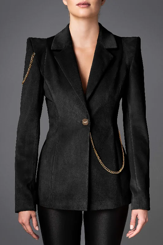Women's Velvet Jacket - Boldness Black Wool Jacket Cashmere Jacket Tweed Jacket