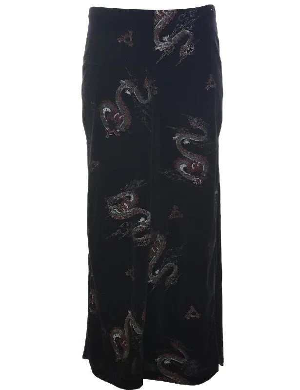 Black Snake Dragon Midi Skirt - S corduroy skirt comfortable