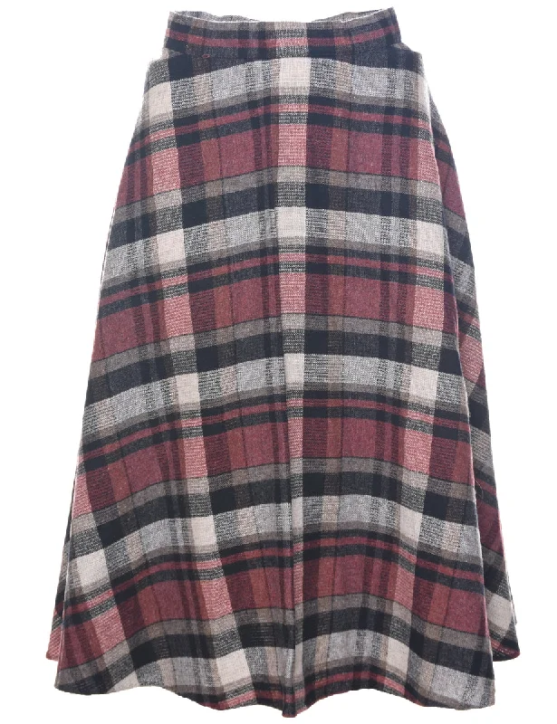 Checked Flared Skirt - S wool skirt thick