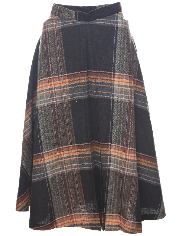 Checked Flared Skirt - S linen skirt natural