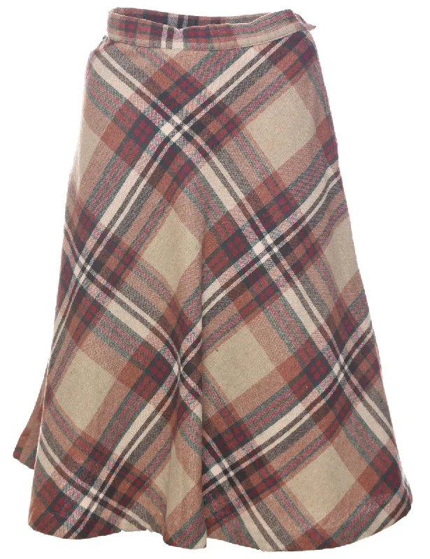 Checked Flared Skirt - S leather skirt modern