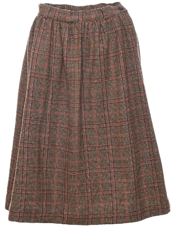 Checked Pattern Midi Skirt - M wrap skirt elegant