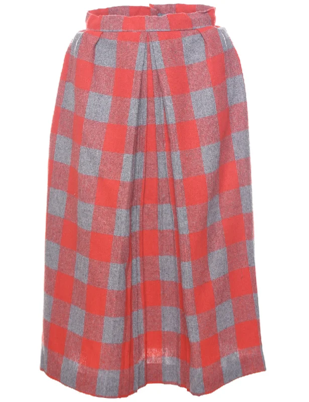 Checked Pencil Skirt - S silk skirt lustrous