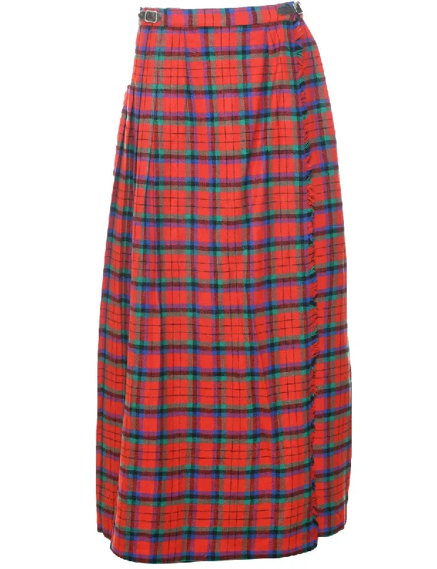 Checked Pleated Skirt - M leather skirt sleek