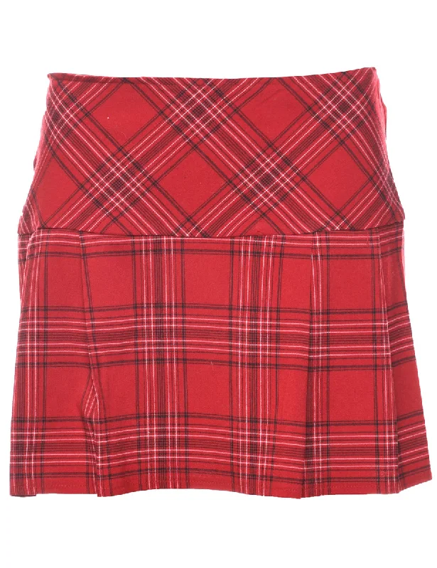 Checked Pleated Skirt - M denim skirt durable