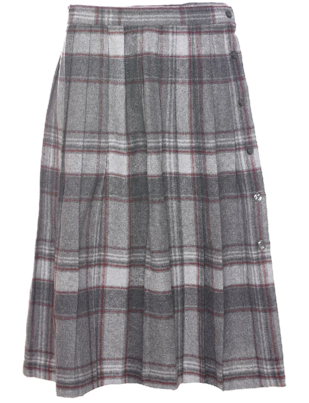 Checked Pleated Skirt - M floral skirt print