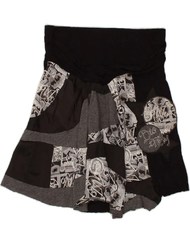 DESIGUAL Womens Graphic High Waist A-Line Skirt Medium W28  Black spandex blend skirt