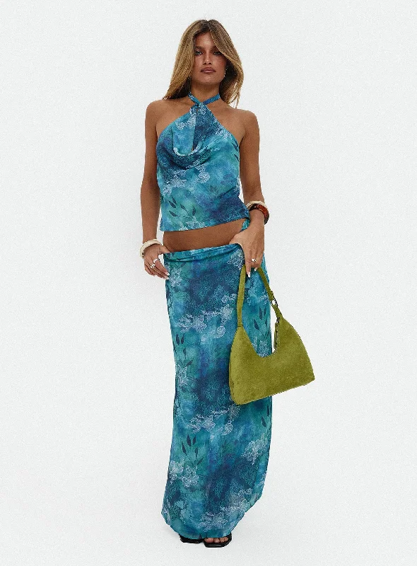 Eleganza Maxi Skirt Blue Multi leather skirt bold