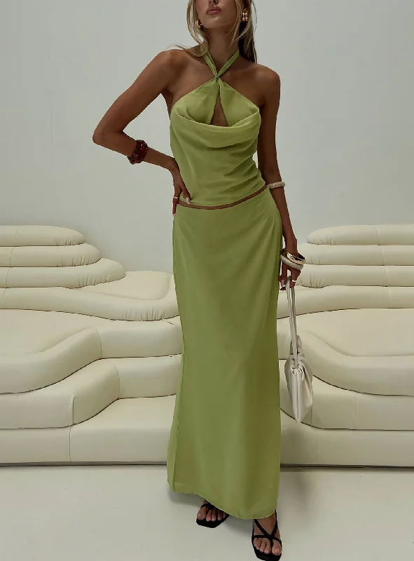 Eleganza Maxi Skirt Green silk skirt lustrous