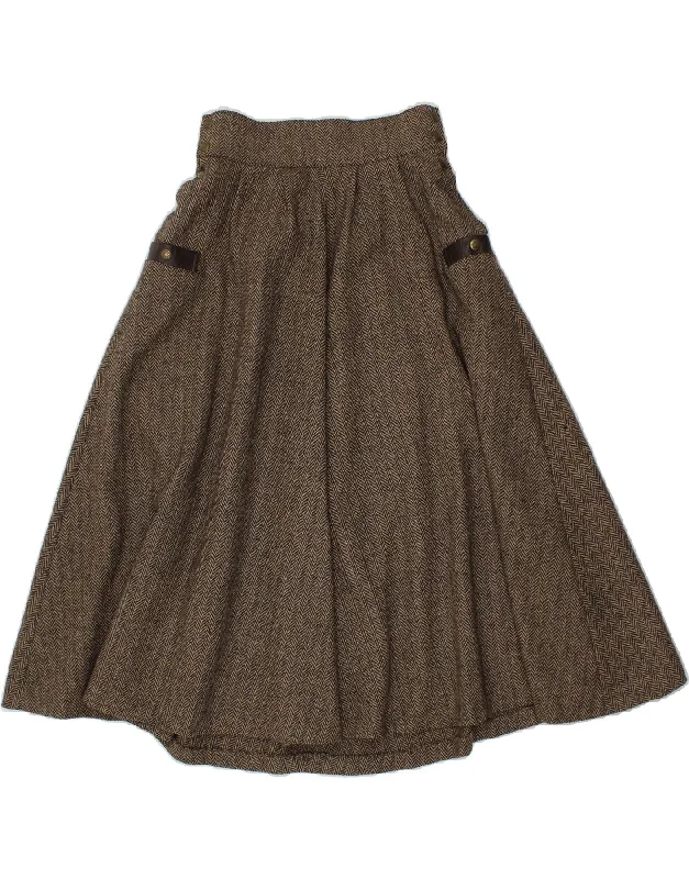 GHERARDINI Womens Flared Skirt IT 44 Medium W26  Brown Herringbone Wool leather skirt durable