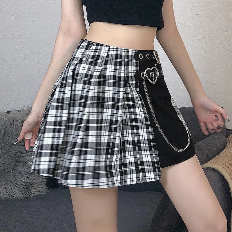 Hip hop dark plaid skirt YV43917 denim skirt durable