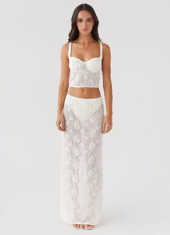 In The Clouds Maxi Skirt - Ivory Petal silk skirt elegant