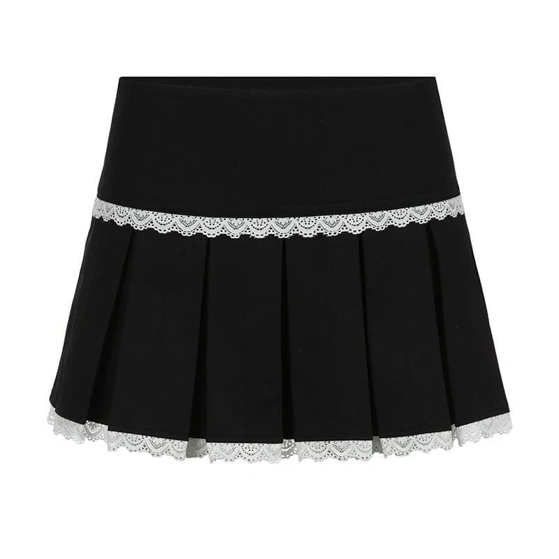 Lace hem pleated zip-up mini skirt cashmere skirt rich