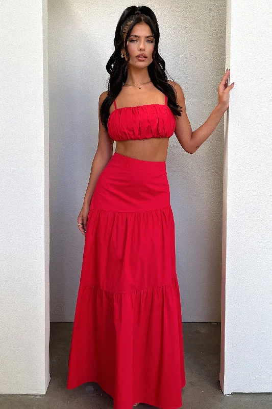 Lateisha Maxi Skirt - Red button skirt front