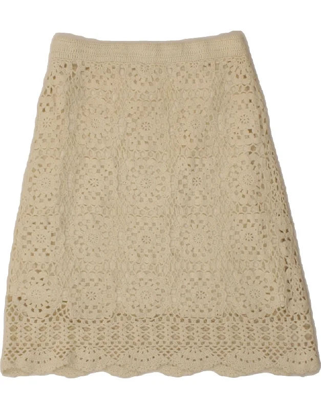 LUISA SPAGNOLI Womens Crochet A-Line Skirt Small W26  Beige Viscose silk skirt elegant