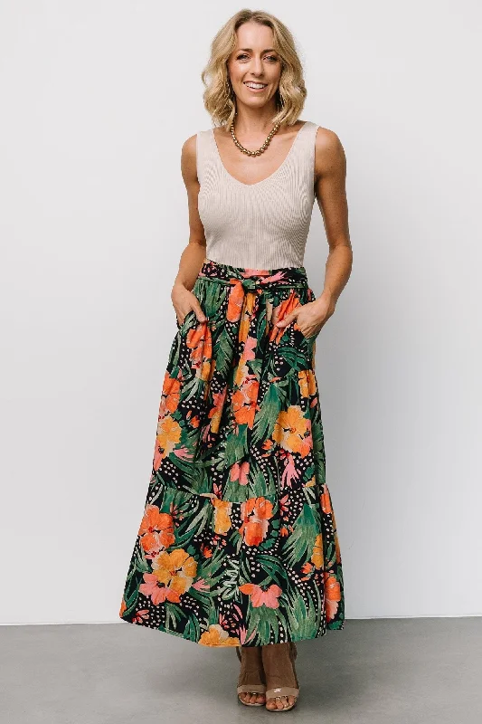 Melea Skirt | Navy Multi Floral velvet skirt luxurious