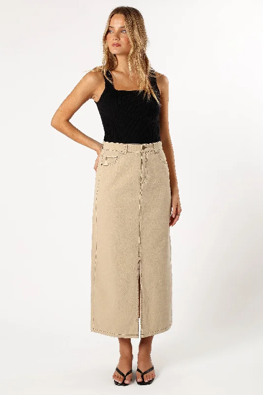 Mila Midi Denim Skirt - Beige cashmere skirt fine