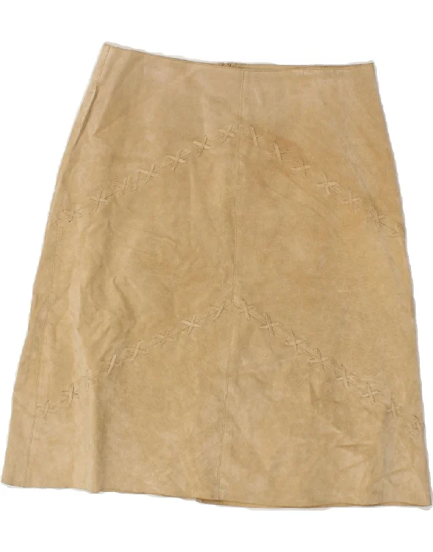 MORGAN Womens Suede A-Line Skirt EU 38 Medium W28  Beige Leather high slit skirt