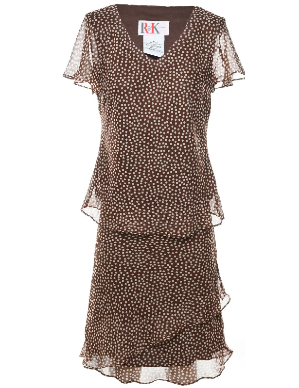 Polka Dot Print Black & Brown Top & Skirt Set - M flowy skirt hem