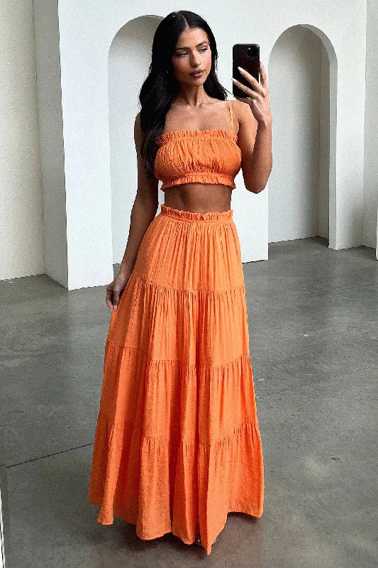 Selina Maxi Skirt - Orange silk skirt elegant