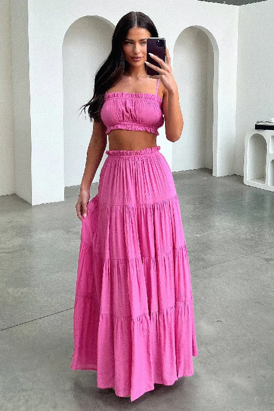 Selina Maxi Skirt - Pink chiffon skirt airy