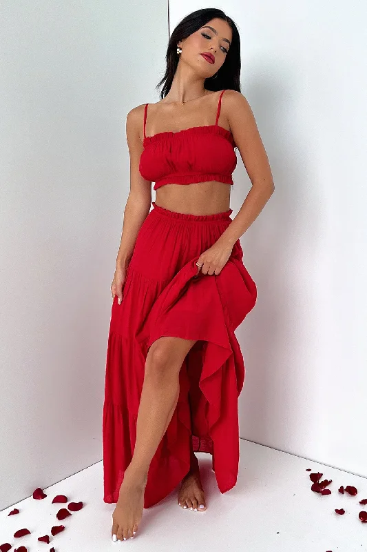 Selina Maxi Skirt - Red linen skirt natural