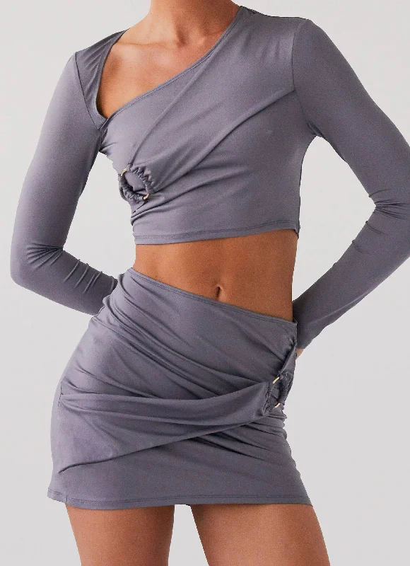 Smoke Bomb Wrap Mini Skirt - Slate cashmere skirt fine