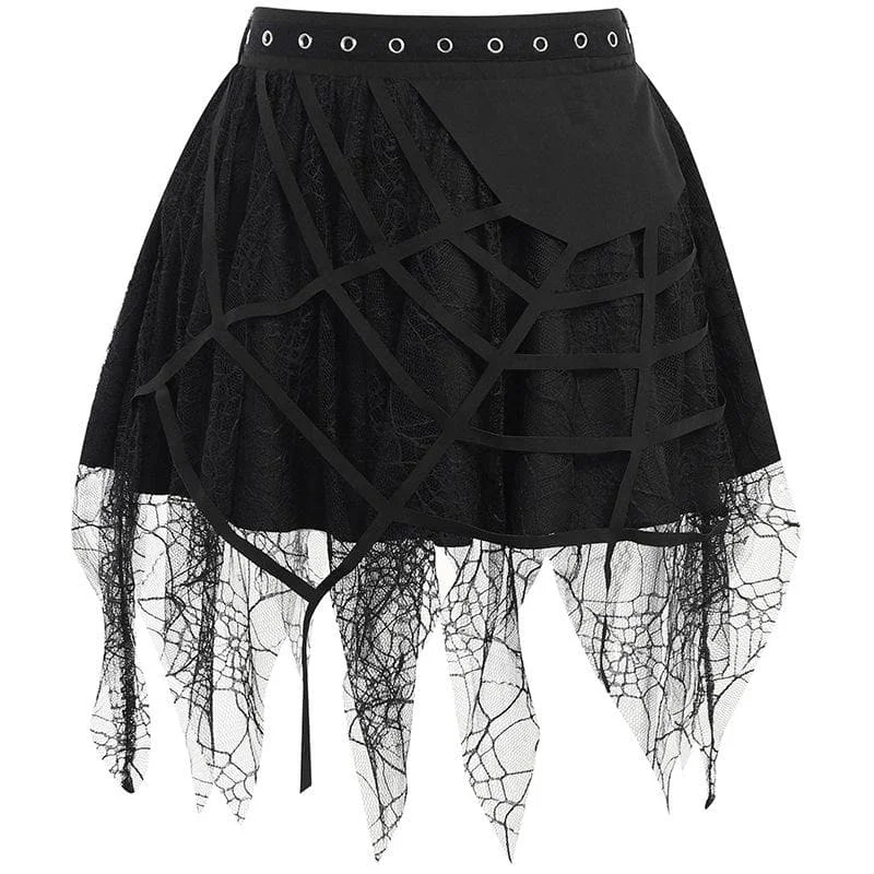 Solid irregular mesh spider web pattern mini skirt linen skirt airy