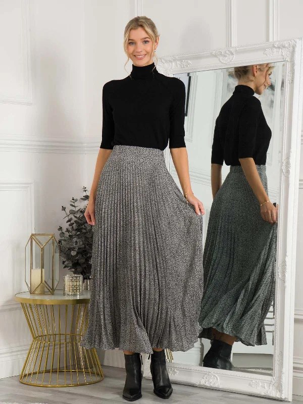 Sonia Pleated Maxi Skirt - Light Grey silk skirt elegant