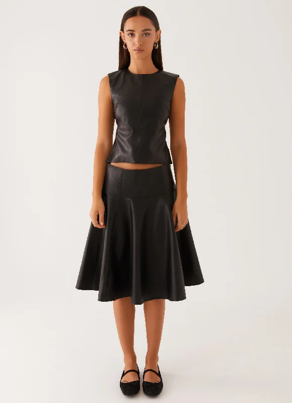 Tyler Midi Skirt - Black ribbed skirt waist