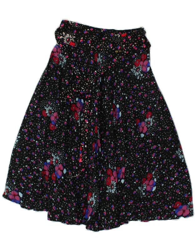 VINTAGE Womens A-Line Skirt W22 2XS Black Floral Polyester corduroy skirt cozy