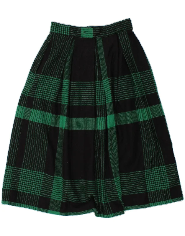 VINTAGE Womens A-Line Skirt W26 Small  Green Check linen skirt natural