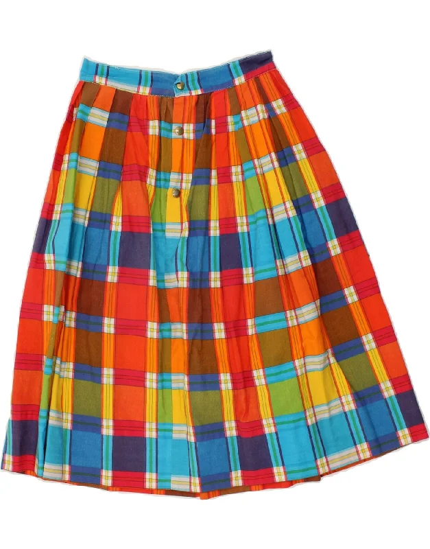 VINTAGE Womens A-Line Skirt W26  Small Multicoloured Check leather skirt refined