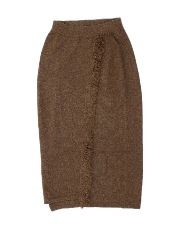 VINTAGE Womens Midi Skirt Medium W28 Brown Virgin Wool wool skirt sturdy