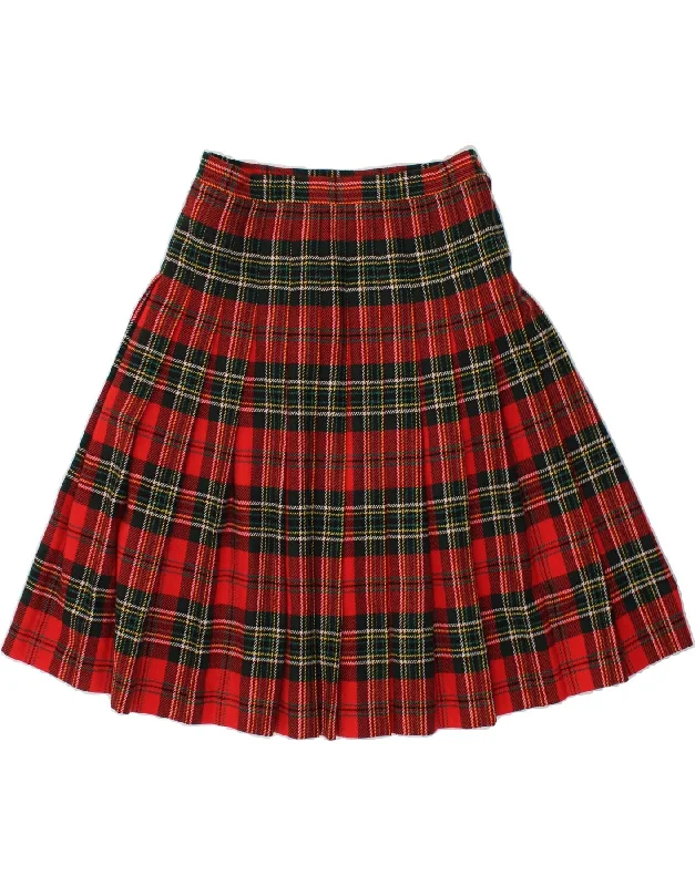 VINTAGE Womens Pleated Skirt W28 Medium  Red Check silk skirt elegant