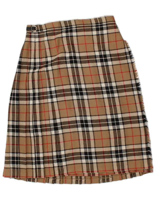 VINTAGE Womens Pleated Wrap Skirt UK 16 Large W30  Brown Check New Wool linen skirt relaxed