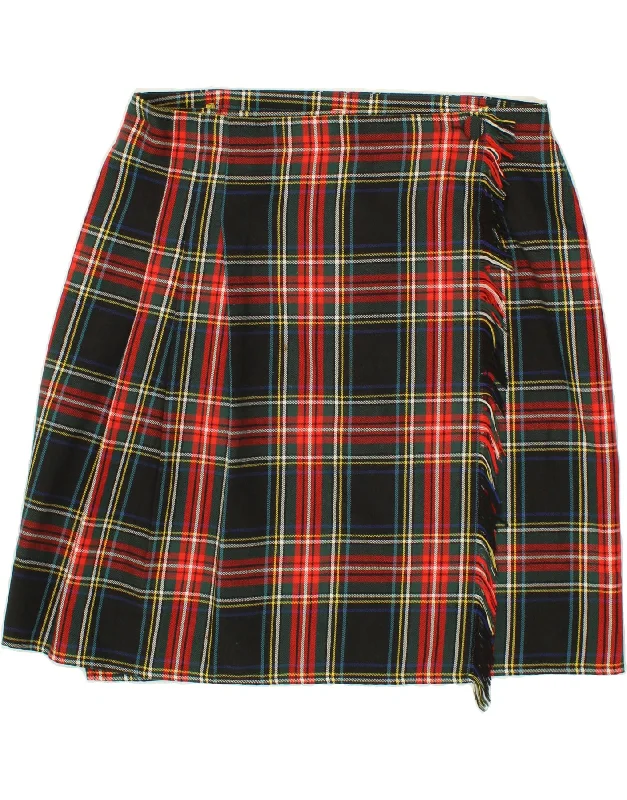 VINTAGE Womens Wrap Skirt IT 46 Large W34  Red Plaid Viscose denim skirt classic