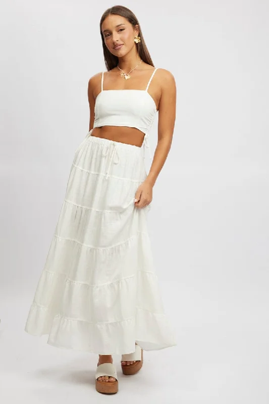 White Maxi Skirt Tiered High Rise vintage skirt charm