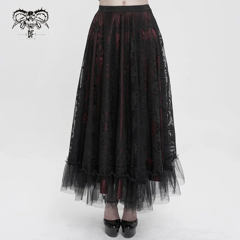 Women's Gothic Lace Layered Draped Skirt lace skirt intricate