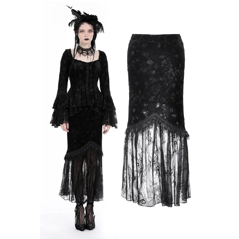 Women's Gothic Lace Splice Velvet Fishtail Skirt velvet skirt sumptuous