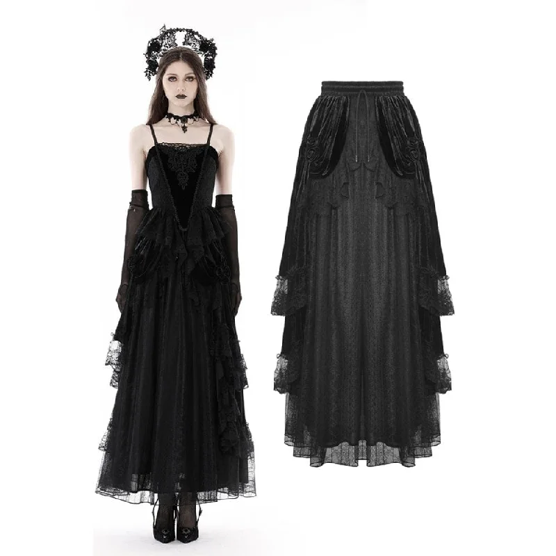 Women's Gothic Ruffled Lace Splice Velvet Skirt silk skirt lustrous