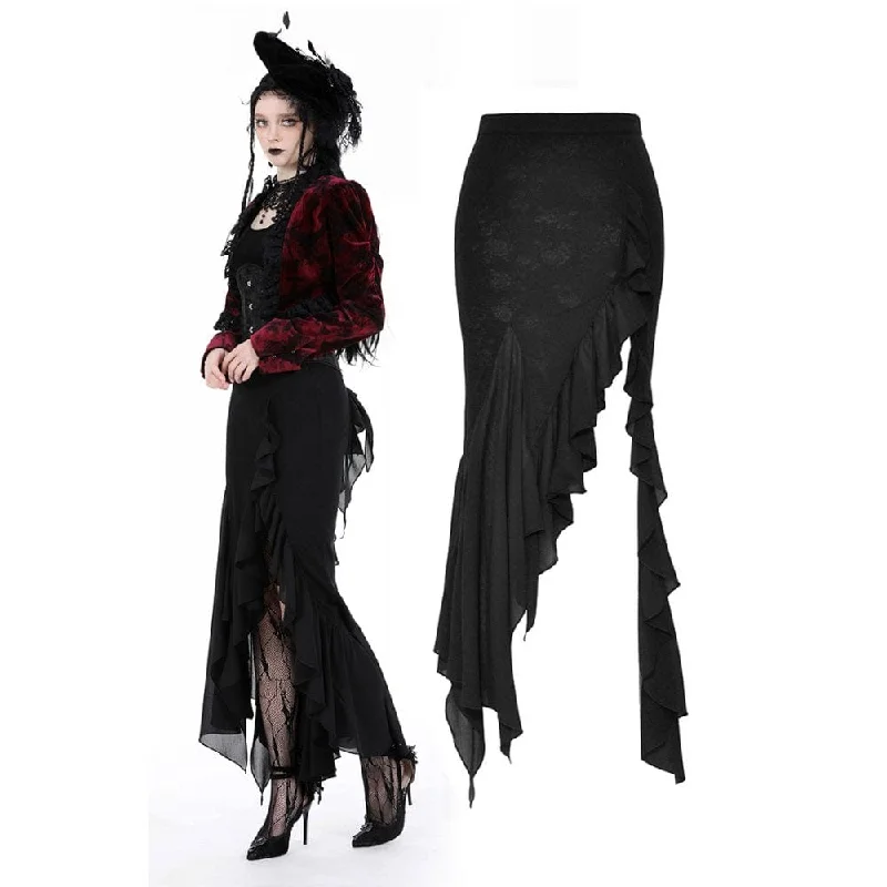 Women's Gothic Side Slit Ruffled Fishtail Skirt leather skirt modern