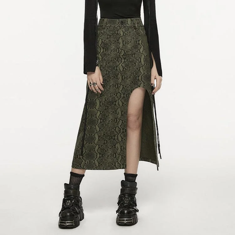 Women's Grunge Snakeskin Printed Split Skirt slim fit skirt